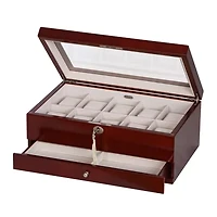 Mele and Co Christo Glass Top Walnut-Finish Watch Box