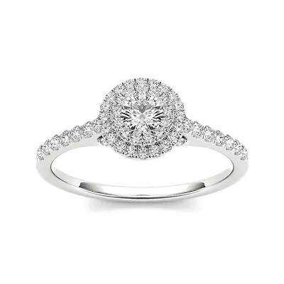 1/2 CT.T.W. Natural Diamond Halo 10K White Gold Engagement Ring