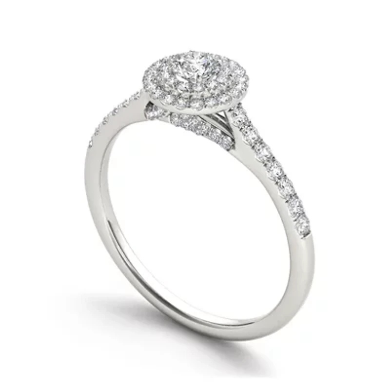 1/2 CT.T.W. Natural Diamond Halo 10K White Gold Engagement Ring