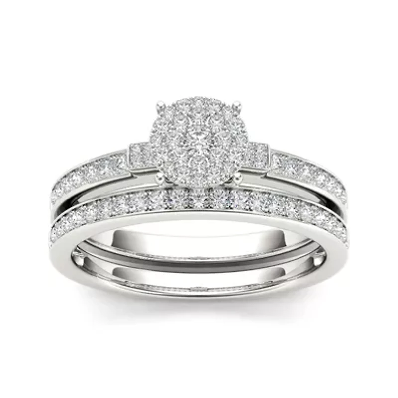 1/2 CT.T.W. Natural Diamond Cluster 10K White Gold Bridal Set