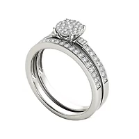 1/2 CT.T.W. Natural Diamond Cluster 10K White Gold Bridal Set
