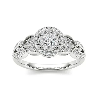 1/2 CT.T.W. Natural Diamond Cluster 10K White Gold Engagement Ring