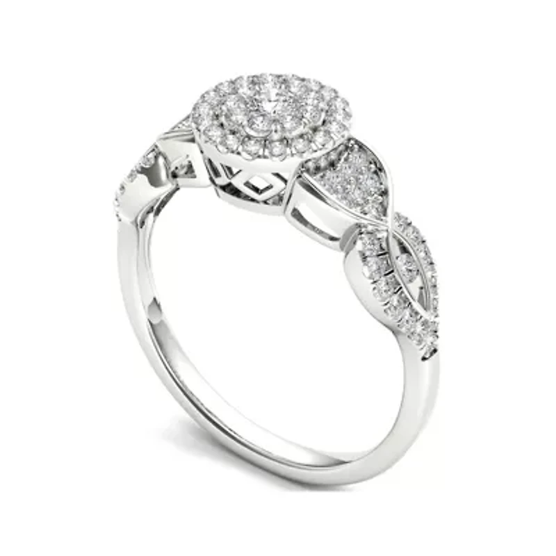 1/2 CT.T.W. Natural Diamond Cluster 10K White Gold Engagement Ring