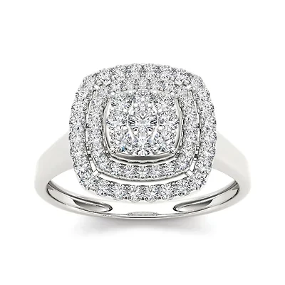 1/2 CT.T.W. Natural Diamond Halo 10K White Gold Engagement Ring