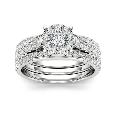 1 CT.T.W. Natural Diamond 14K White Gold Bridal Set