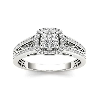 3/8 CT. T.W. Diamond Cluster 10K White Gold Engagement Ring