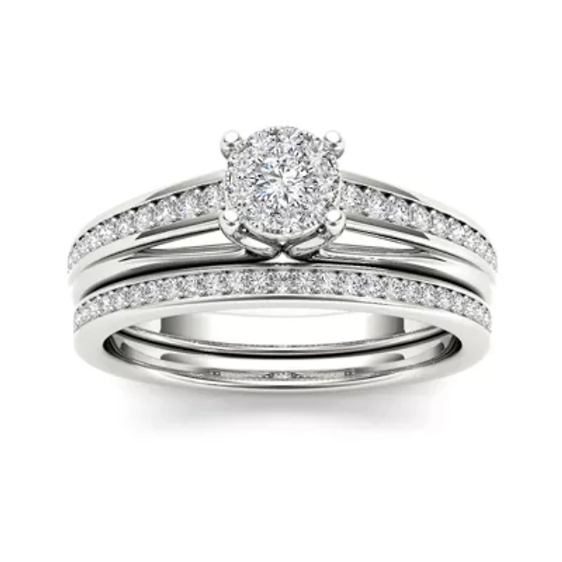 3/8 CT.T.W. Natural Diamond 10K White Gold Bridal Ring Set