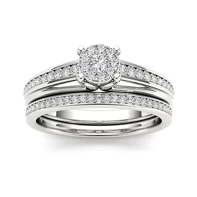 3/8 CT.T.W. Natural Diamond 10K White Gold Bridal Ring Set
