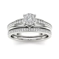 3/8 CT.T.W. Natural Diamond 10K White Gold Bridal Ring Set
