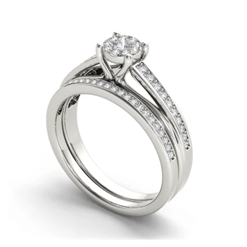 3/8 CT.T.W. Natural Diamond 10K White Gold Bridal Ring Set