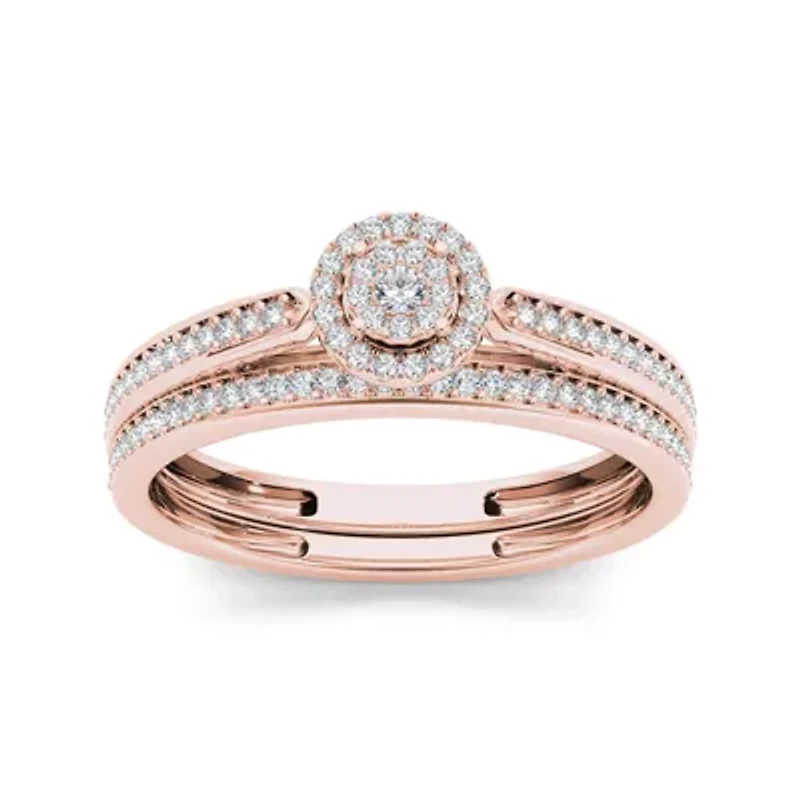1/4 CT.T.W. Natural Diamond 10K Rose Gold Bridal Ring Set