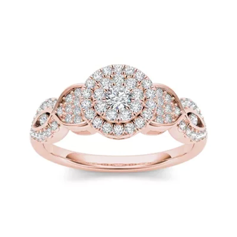 1/2 CT.T.W. Natural Diamond Cluster 10K Rose Gold Engagement Ring