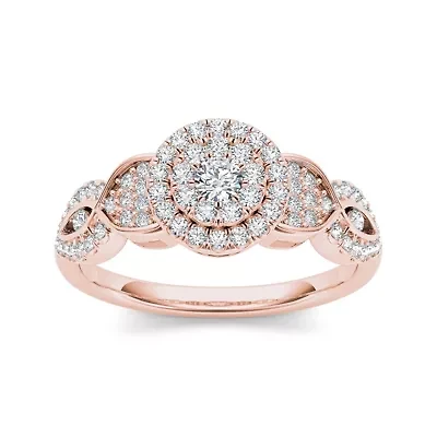 1/2 CT.T.W. Natural Diamond Cluster 10K Rose Gold Engagement Ring