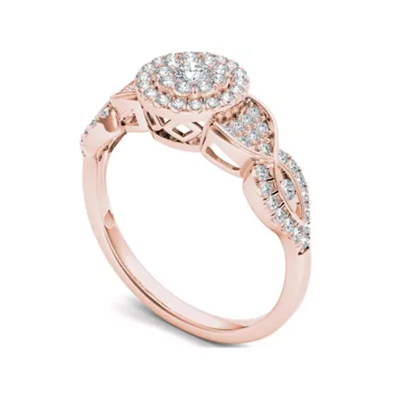 1/2 CT.T.W. Natural Diamond Cluster 10K Rose Gold Engagement Ring