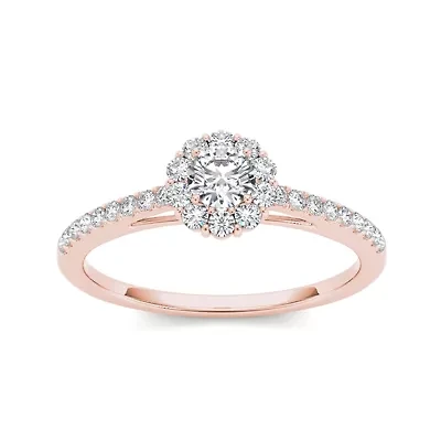 1/2 CT.T.W. Natural Diamond 10K Rose Gold Halo Engagement Ring