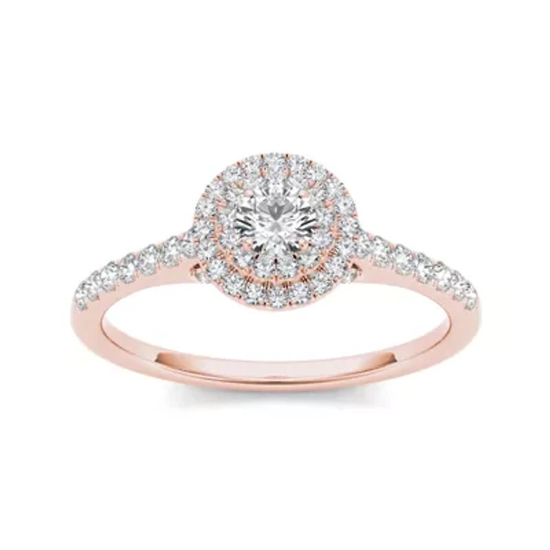 1/2 CT.T.W. Natural Diamond Halo 10K Rose Gold Engagement Ring
