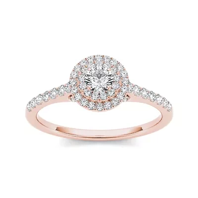1/2 CT.T.W. Natural Diamond Halo 10K Rose Gold Engagement Ring