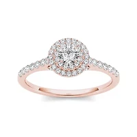 1/2 CT.T.W. Natural Diamond Halo 10K Rose Gold Engagement Ring