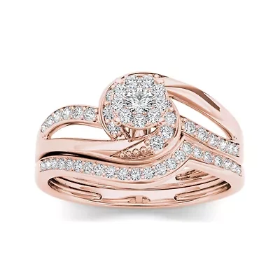 1/3 CT.T.W. Natural Diamond 10K Rose Gold Bridal Set