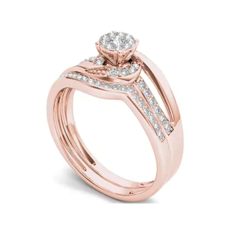 1/3 CT.T.W. Natural Diamond 10K Rose Gold Bridal Set