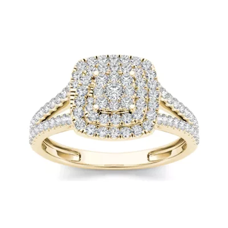 1/2 CT.T.W. Natural Diamond Cluster 10K Yellow Gold Engagement Ring