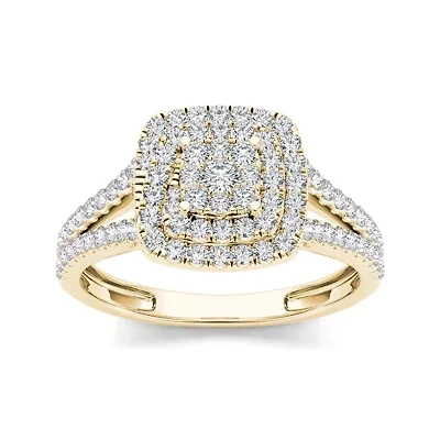 1/2 CT.T.W. Natural Diamond Cluster 10K Yellow Gold Engagement Ring