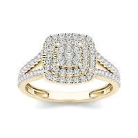1/2 CT.T.W. Natural Diamond Cluster 10K Yellow Gold Engagement Ring