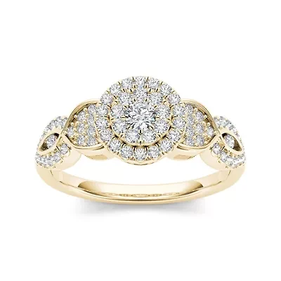 1/2 CT.T.W. Natural Diamond Cluster 10K Yellow Gold Engagement Ring