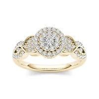 1/2 CT.T.W. Natural Diamond Cluster 10K Yellow Gold Engagement Ring