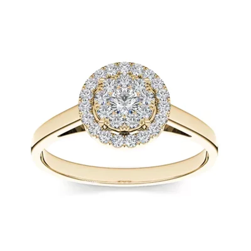 1/3 CT.T.W. Natural Diamond 10K Yellow Gold Round Cluster Engagement Ring