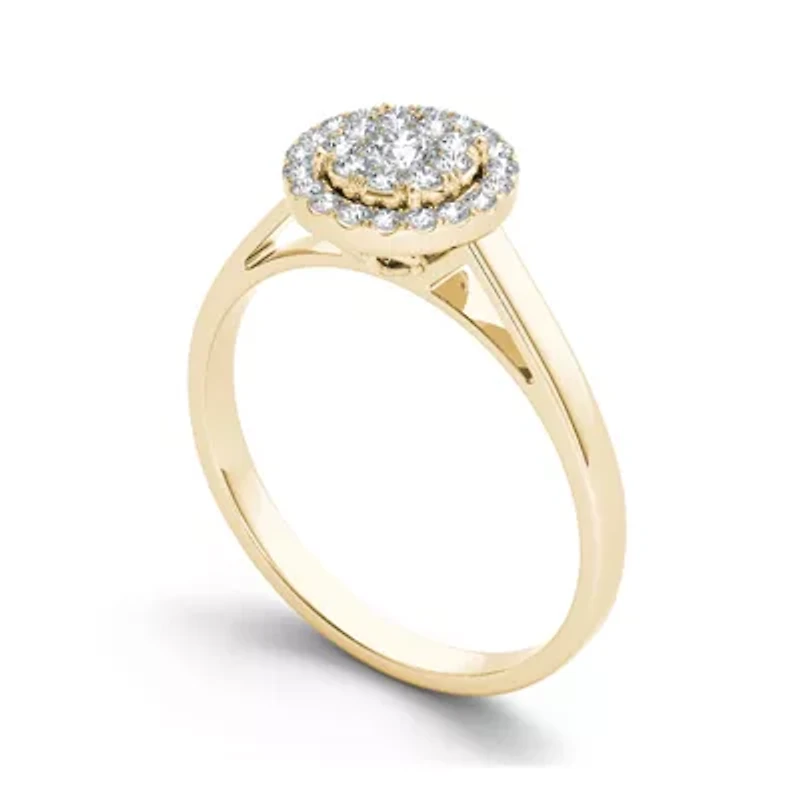 1/3 CT.T.W. Natural Diamond 10K Yellow Gold Round Cluster Engagement Ring