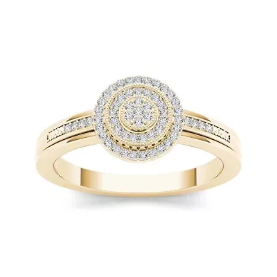 1/6 CT. T.W. Diamond 10K Yellow Gold Round Cluster Engagement Ring