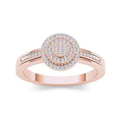 1/6 CT.T.W. Natural Diamond 10K Rose Gold Round Cluster Engagement Ring