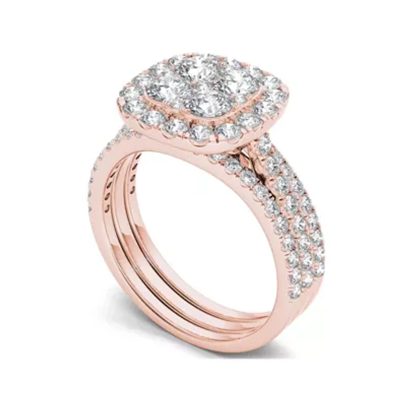 2 CT.T.W. Natural Diamond 14K Rose Gold Bridal Ring Set