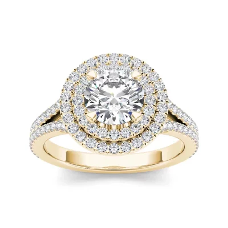 1 1/2 CT.T.W. Natural Diamond 14K Yellow Gold Halo Engagement Ring