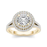1 1/2 CT.T.W. Natural Diamond 14K Yellow Gold Halo Engagement Ring