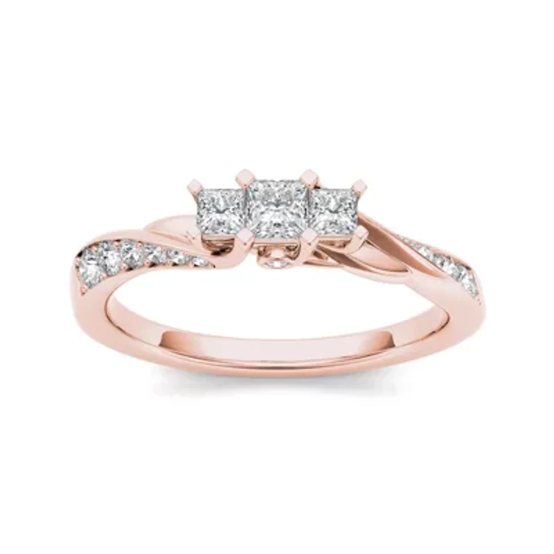 1/2 CT.T.W. Natural Diamond 10K Rose Gold 3-Stone Engagement Ring