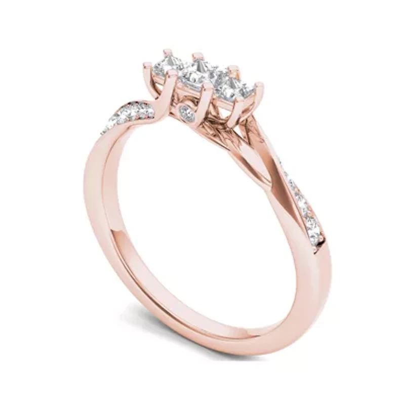 1/2 CT.T.W. Natural Diamond 10K Rose Gold 3-Stone Engagement Ring