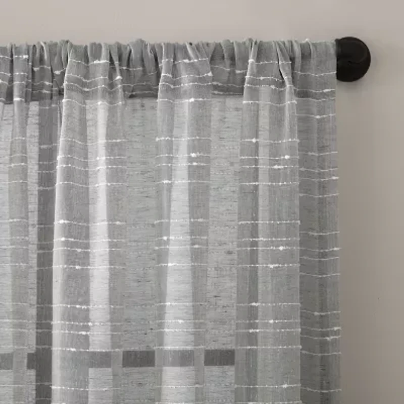 Clean Window Textured Slub Stripe Rod Pocket Sheer Single Curtain Panel