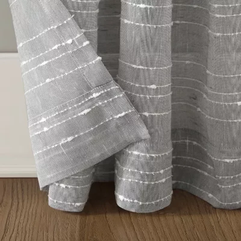 Clean Window Textured Slub Stripe Rod Pocket Sheer Single Curtain Panel