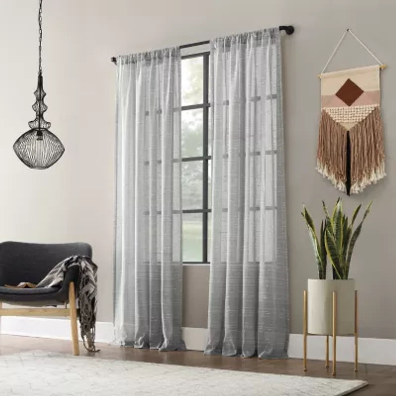 Clean Window Textured Slub Stripe Rod Pocket Sheer Single Curtain Panel