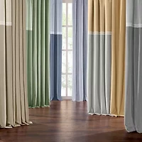 Fieldcrest Devin Flippable Stripe Cotton Chambray Rod Pocket Energy Saving 100% Blackout Single Curtain Panel