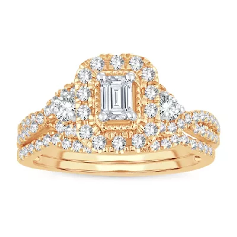 Womens 1 CT. T.W. Natural White Diamond 10K Gold Bridal Set