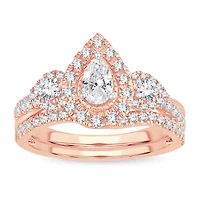 Womens 1 CT. T.W. Natural White Diamond 10K Rose Gold Pear Bridal Set