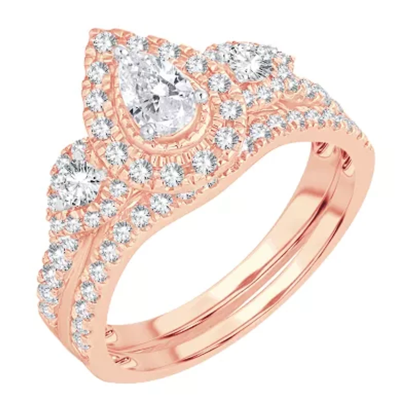 Womens 1 CT. T.W. Natural White Diamond 10K Rose Gold Pear Bridal Set
