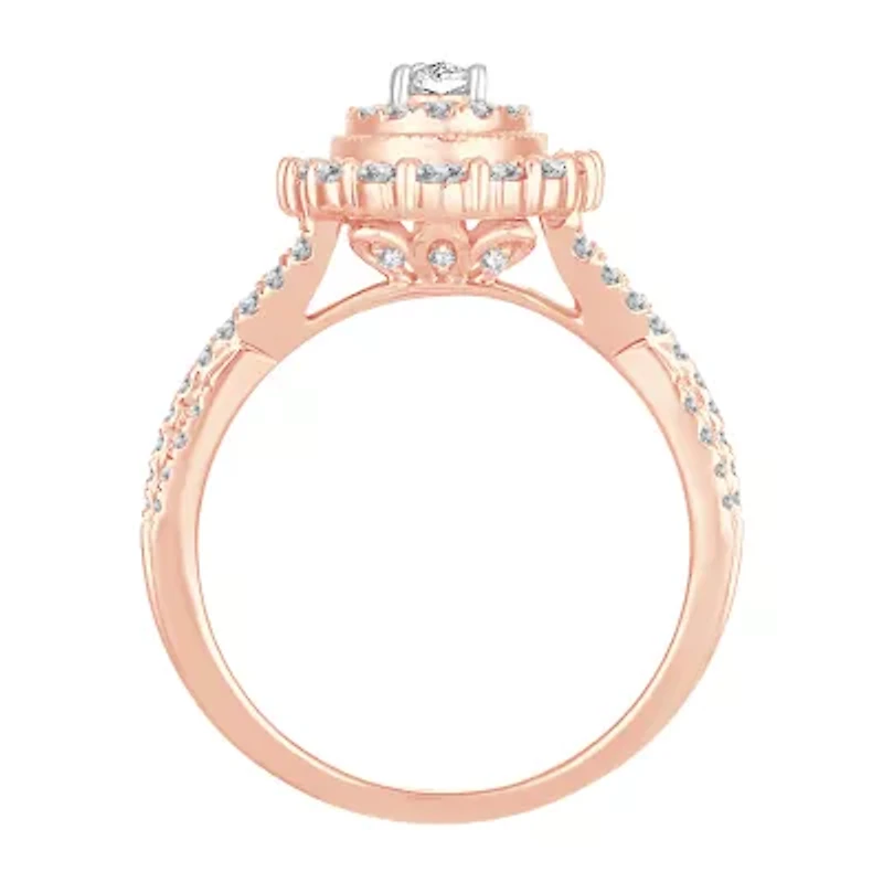 Womens 1 CT. T.W. Natural White Diamond 10K Rose Gold Oval Engagement Ring