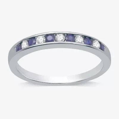 Modern Bride Gemstone 1/8 CT. T.W. Lab Created Blue Sapphire Gold Over Silver Wedding Band