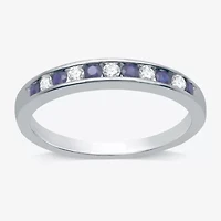 Modern Bride Gemstone 1/8 CT. T.W. Lab Created Blue Sapphire Gold Over Silver Wedding Band