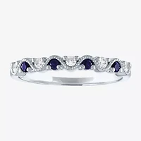 Modern Bride Gemstone Wedding Band with Emerald, Sapphire, or Lead Glass-Filled Ruby and 1/10 CT. T.W. Diamonds 10K Gold