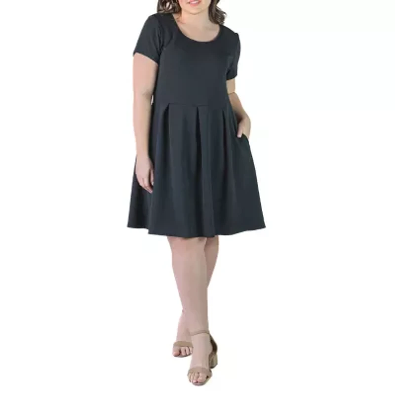 24seven Comfort Apparel Womens Short Sleeve Plus Fit + Flare Dress